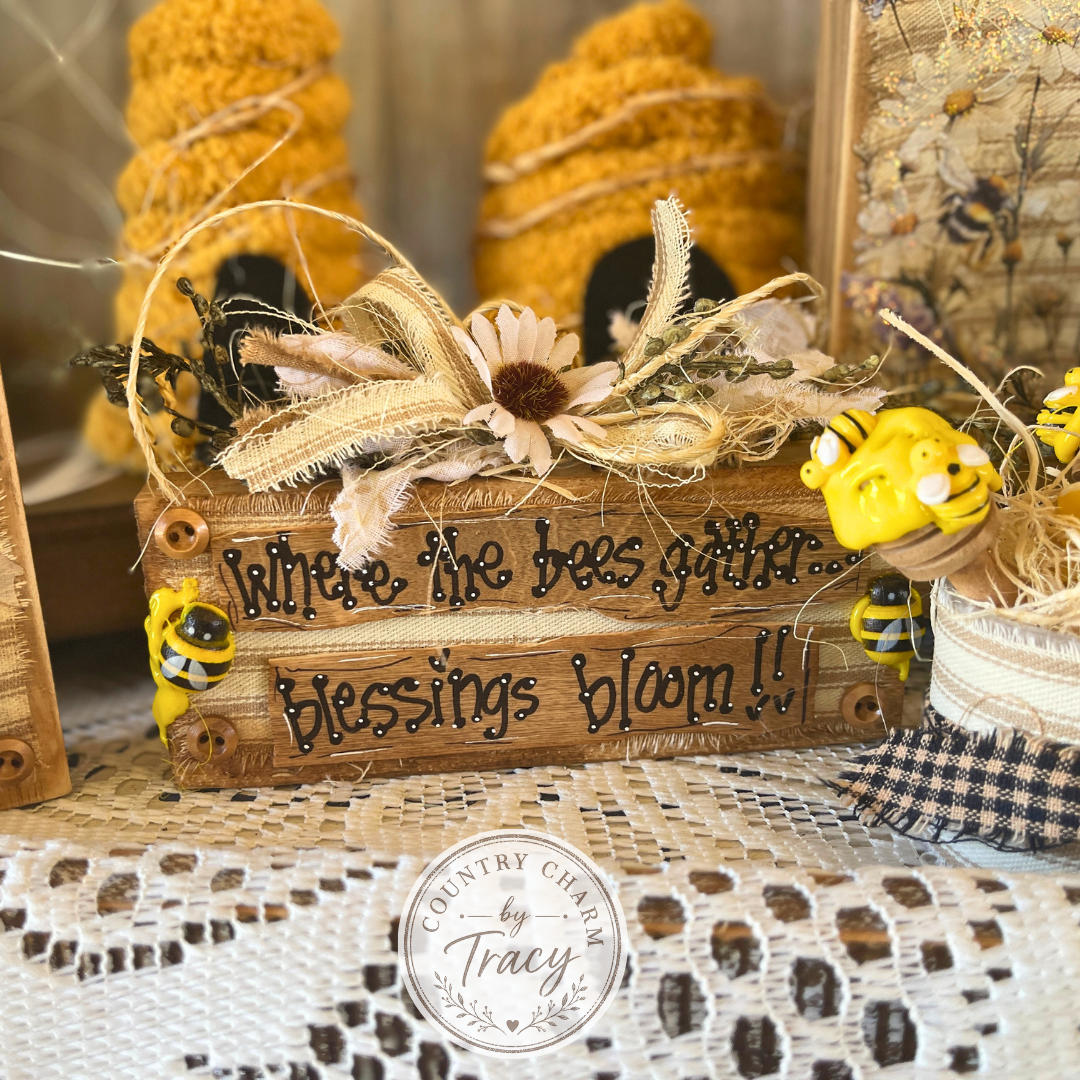 Rustic Bee Decor Wood Block 7 pc. Set