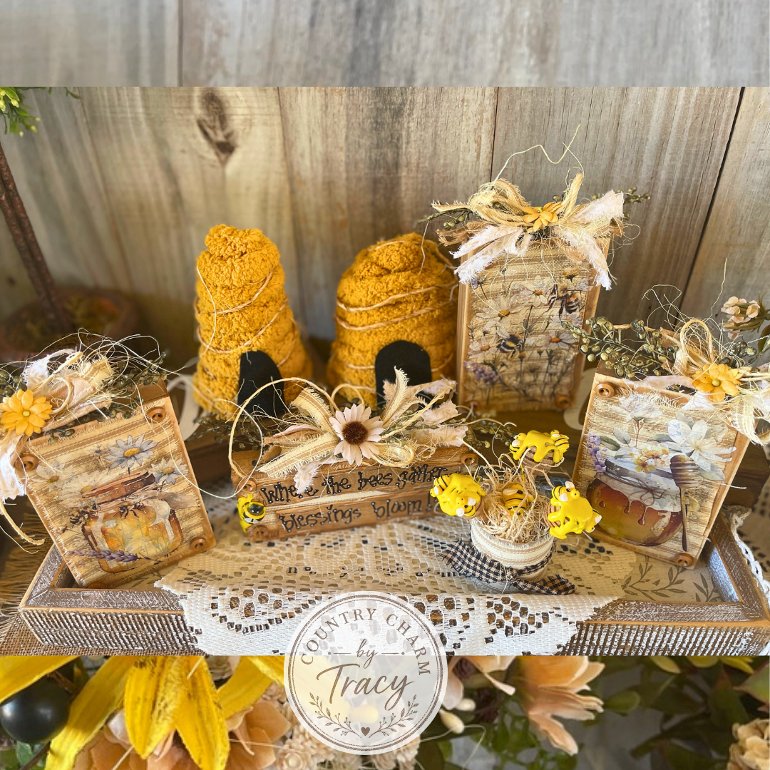 Rustic Bee Decor Wood Block 7 pc. Set