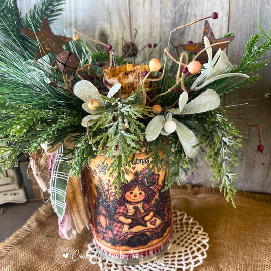 Christmas Annie Tin Can Decor with Faux Candle - Large Can