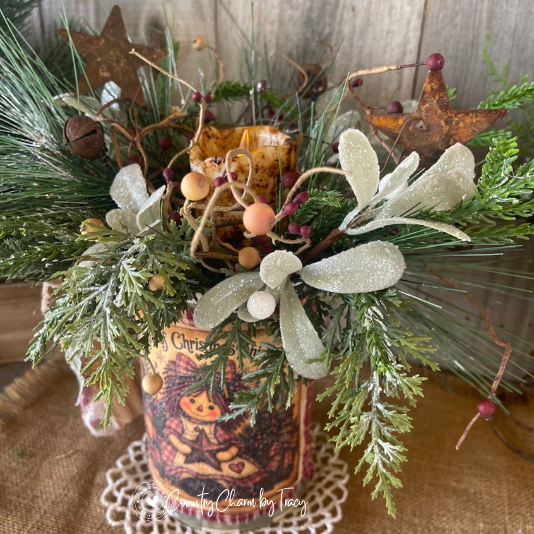 Christmas Annie Tin Can Decor with Faux Candle - Large Can