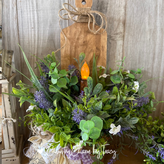 Lavender Garden Cutting Board with Metal Bucket Floral Decor