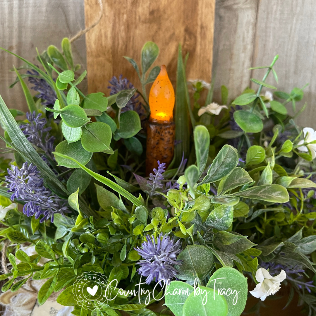 Lavender Garden Cutting Board with Metal Bucket Floral Decor