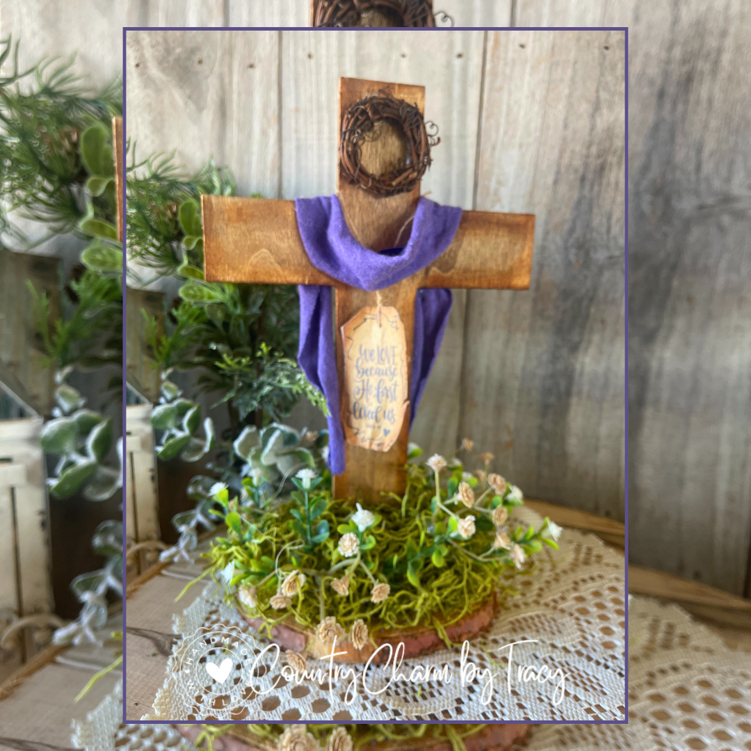 Rustic Cross with Purple Drape Decor - Perfect for Lent
