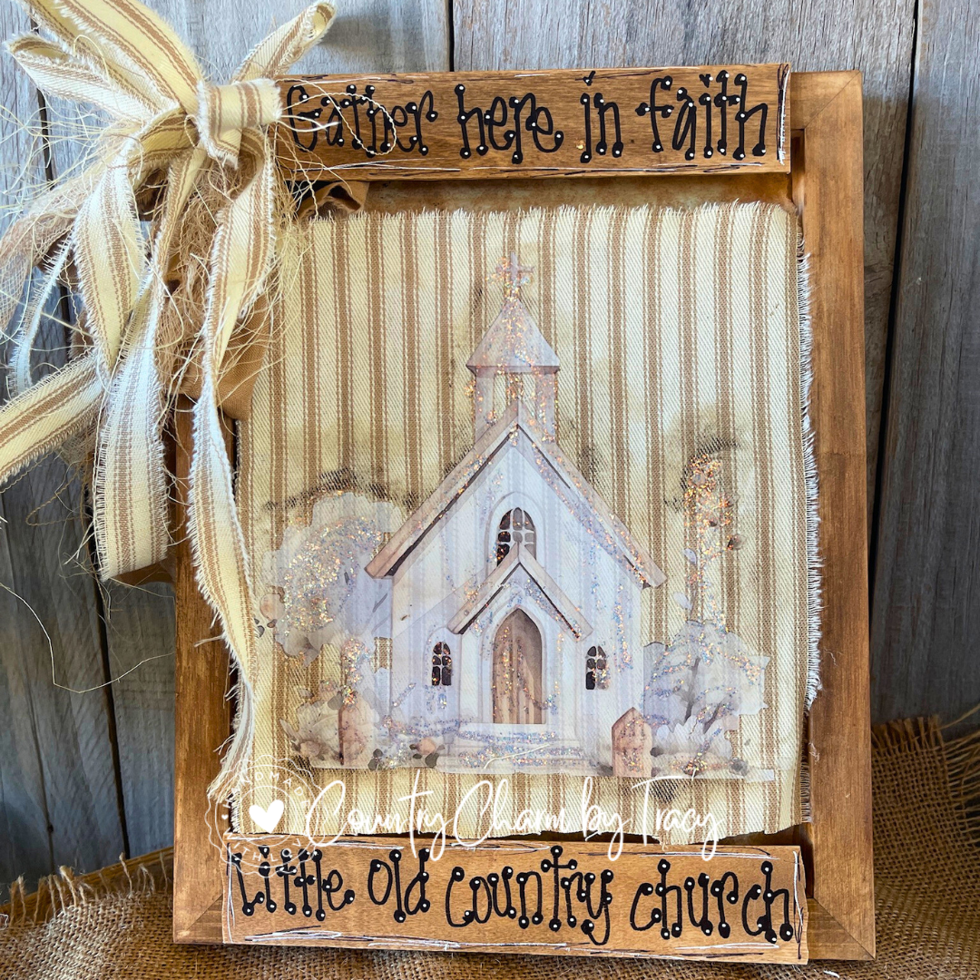 Little Old Country Church Shelf Sitter | Gather Here in Faith | Rustic Faith-Inspired Wood Decor | FREE Shipping