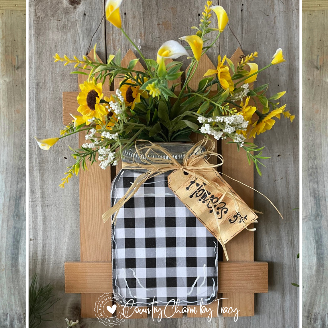 🌻 Rustic Sunflower Mason Jar Picket Fence Hanger