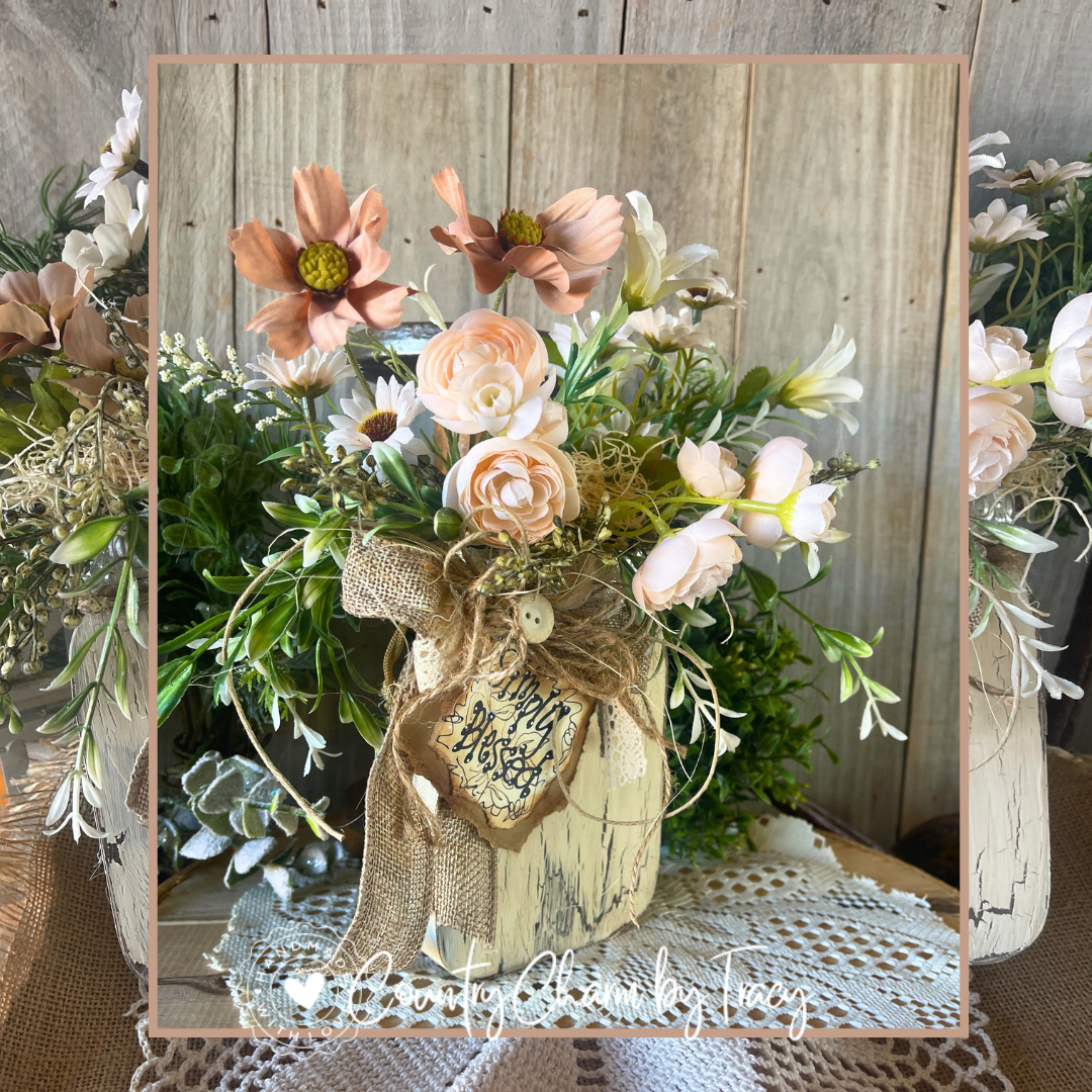 Farmhouse Mason Jar with Florals Shelf Sitter