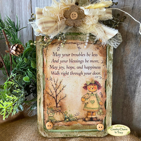 Whimsical Raggedy Girl Poem Cutting Board Shelf Sitter