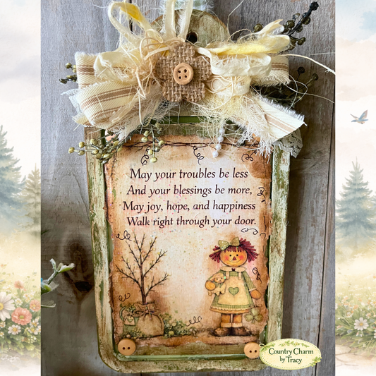 Whimsical Raggedy Girl Poem Cutting Board Shelf Sitter