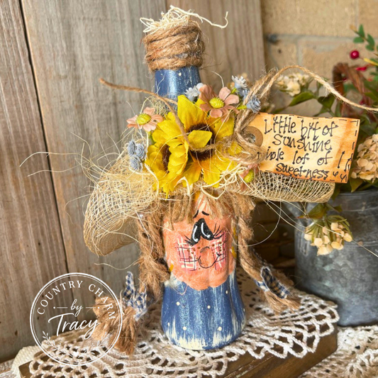Miss Sunflower Vintage Coke Bottle Decor - Hand-Painted 8" Primitive Folk Art Bottle with Sunflowers | Free Shipping in USA