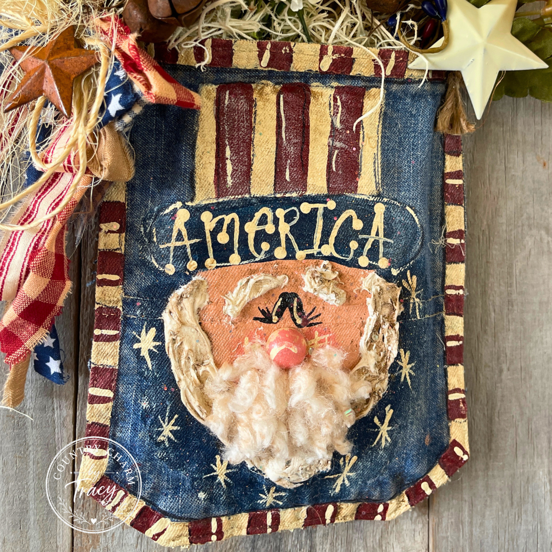 Uncle Sam Denim Pocket Decor Hanger - "America" Brim