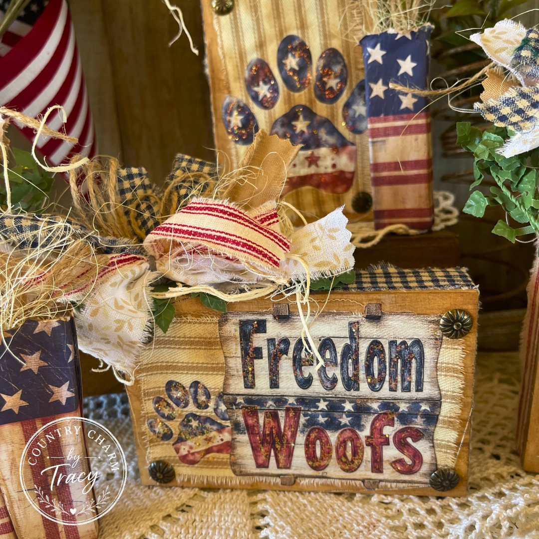 Patriotic Pups Wood Block Set - Americana Shelf Sitters