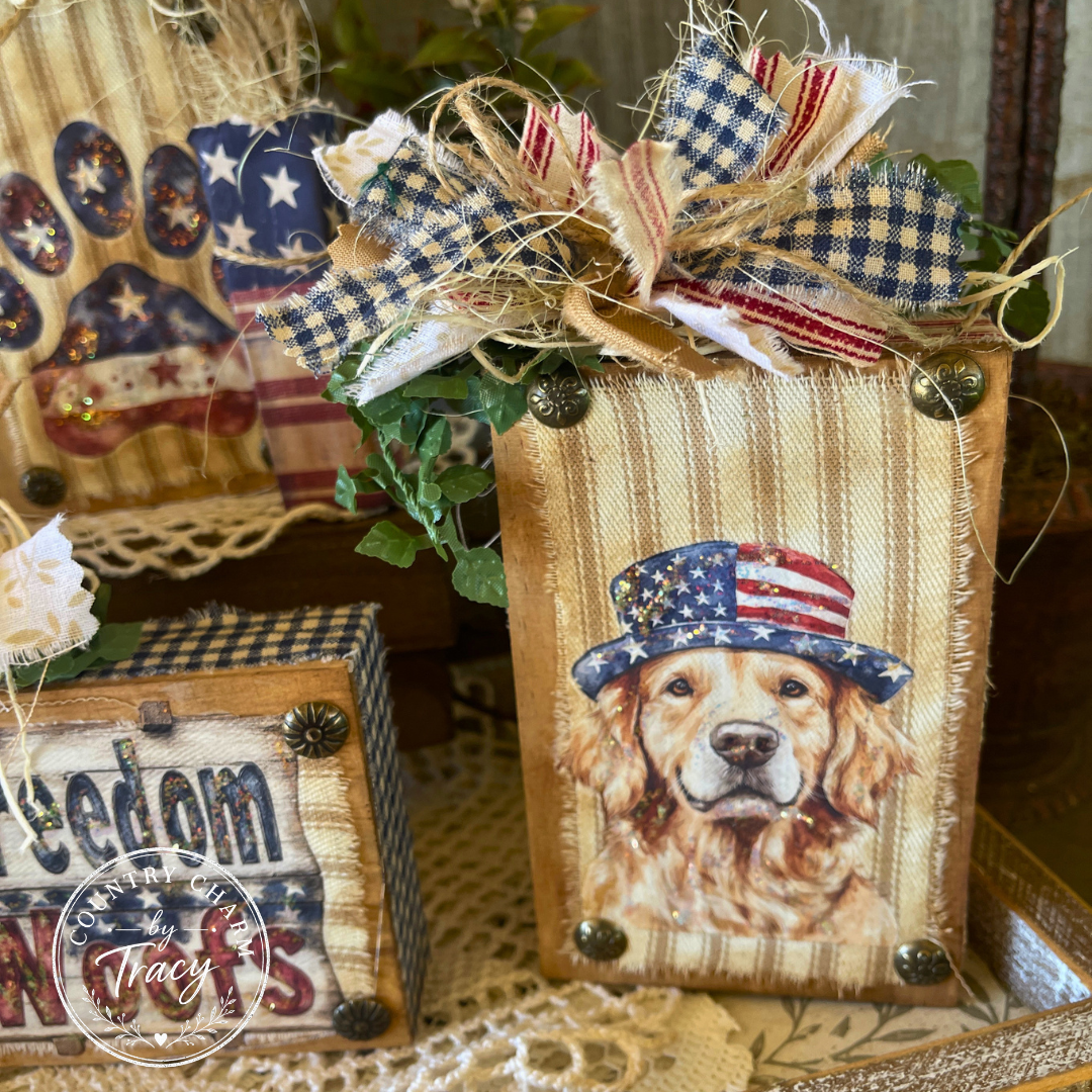 Patriotic Pups Wood Block Set - Americana Shelf Sitters