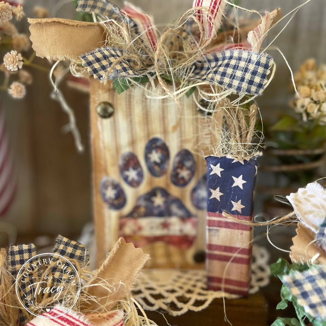 Patriotic Pups Wood Block Set - Americana Shelf Sitters