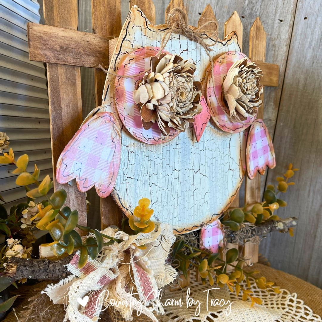 Rustic Owl Picket Shelf Leaner