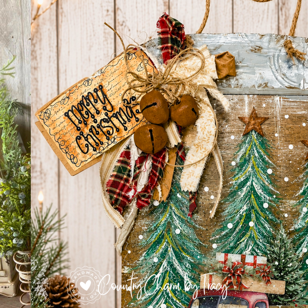 Red Truck Mason Jar Wood Christmas Door Hanger