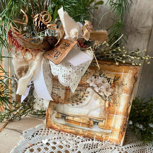 ❄️ Rustic Winter Ice Skate Décor Block – 5x5”