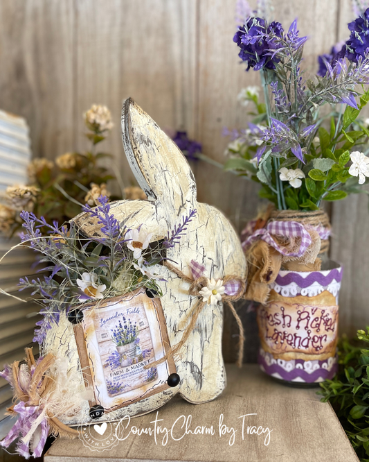 💜🌿 Spring Lavender Bunny Vignette Set - (left bunny)