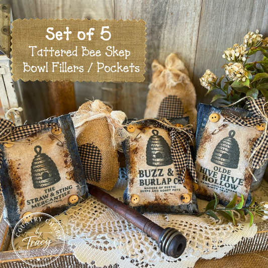 Tattered Bee Skep Bowl Fillers and Pockets - One of a Kind - Set of 5