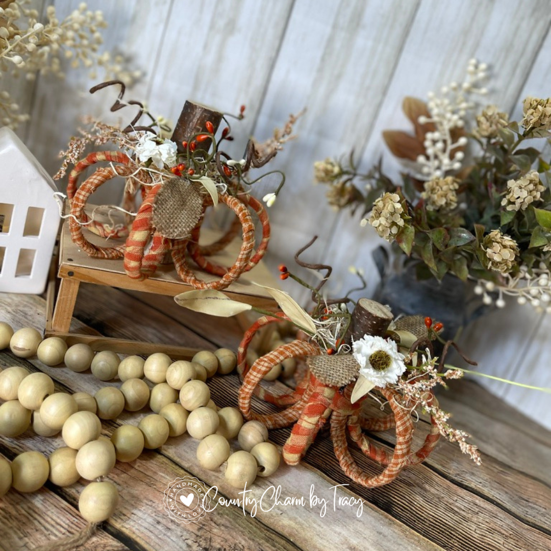 Autumn Homespun Pumpkin Shelf Sitters - Set of 2