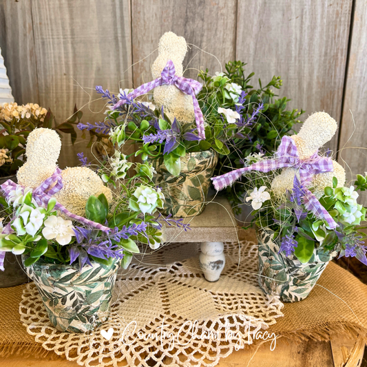 Lavender Bunny Pot Trio – Spring Vignette Set (Set of 3)