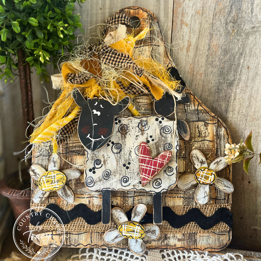 Farmhouse Sheep Hang Tag – Handpainted Whimsical Wood Decor