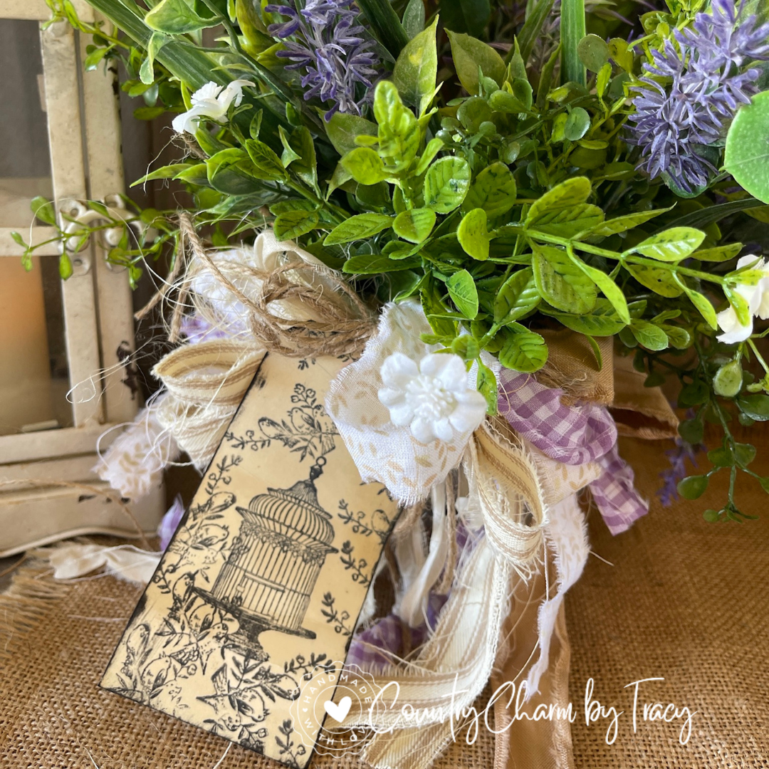 Lavender Garden Cutting Board with Metal Bucket Floral Decor