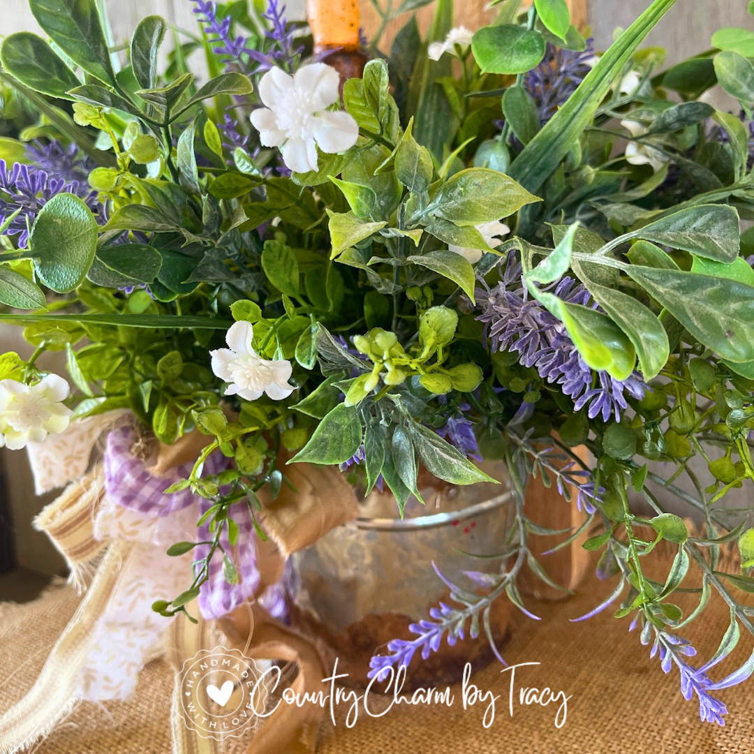Lavender Garden Cutting Board with Metal Bucket Floral Decor