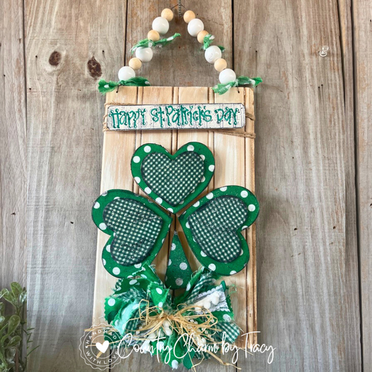 Happy St. Patrick’s Day Shamrock Door Hanger with Beaded Hanger