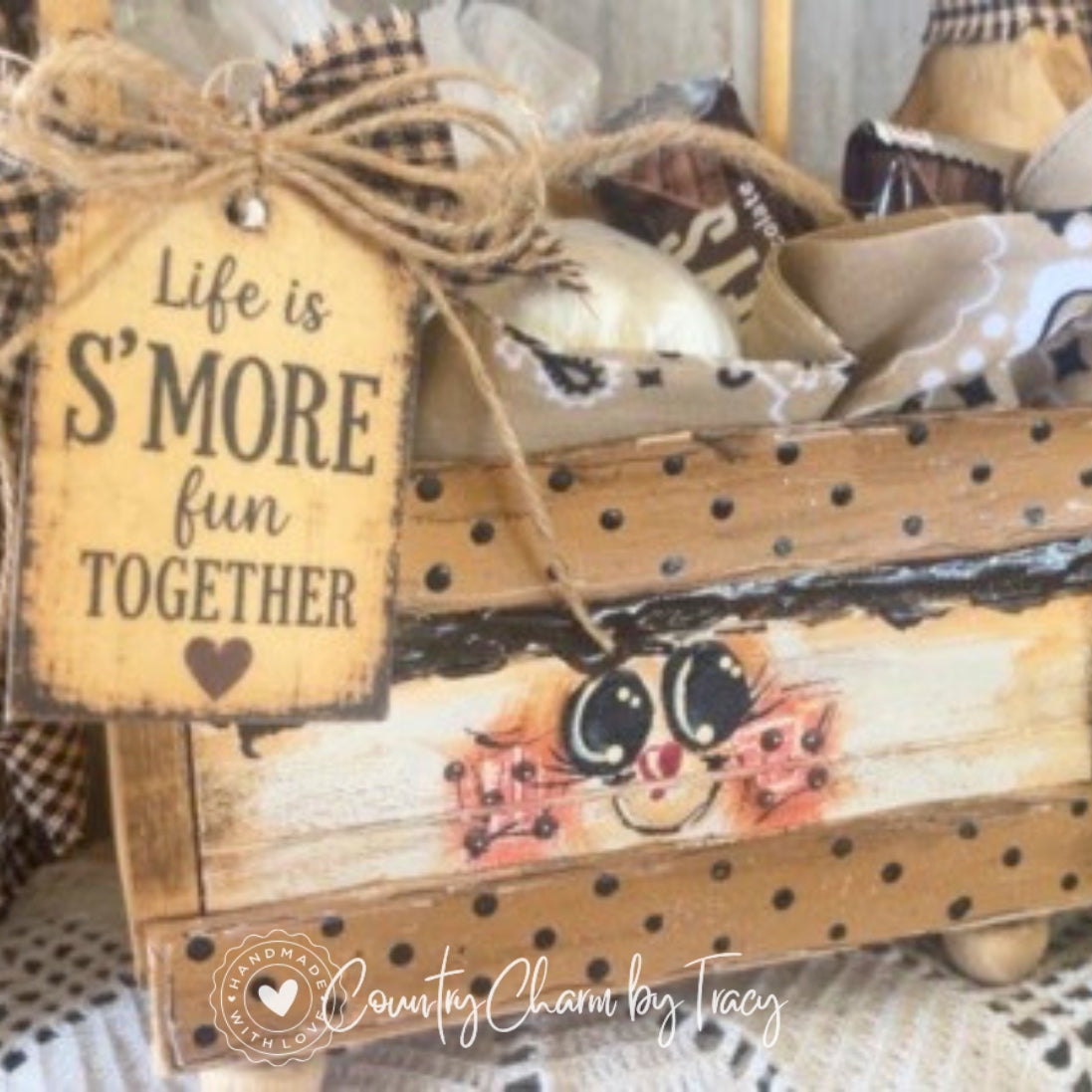 S'mores Wood Caddy - Hand-Painted Primitive Farmhouse Camping Decor | Handcrafted by Tracy
