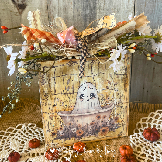 Soak Up the Season Ghost 5x5 Wood Block Decor
