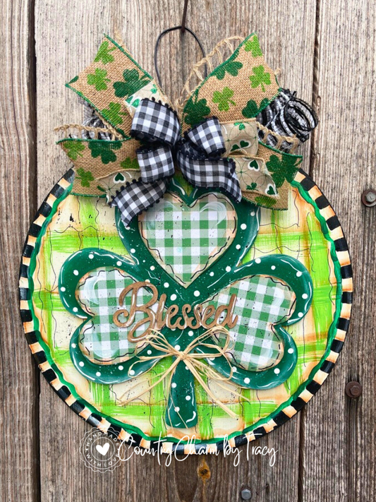 Lucky & Blessed Shamrock Door Hanger – Handpainted St. Patrick’s Day Decor