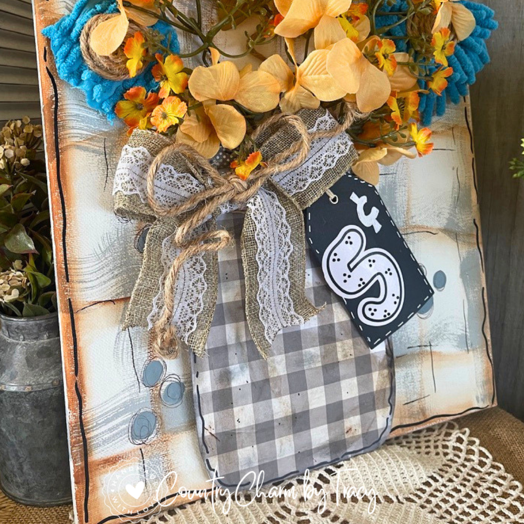 Spring Mason Jar Floral Canvas – Shelf Sitter or Hanger