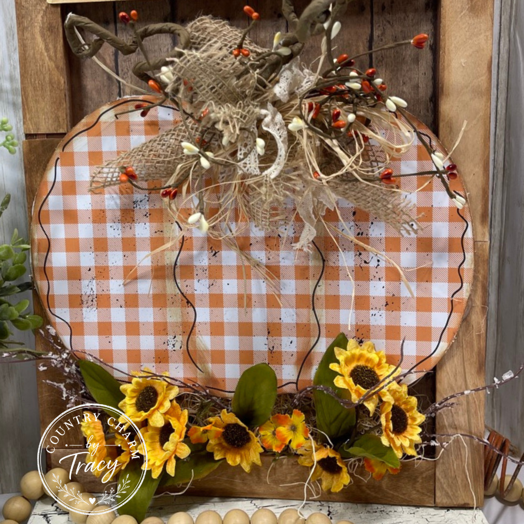 Thankful and Blessed Pumpkin Decor - Dimensional 14x16 Fall Primitive Decor