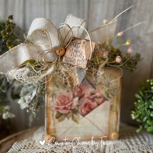 “Just a Little Love Note” Vintage Decor Block #1 – Vintage Pink Roses (5x5)