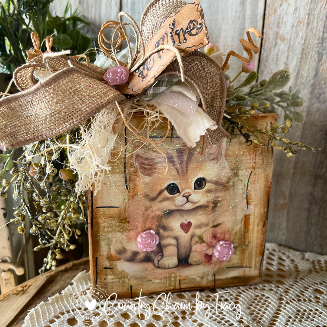 “Be Mine” Kitten Decor Block – 5x5