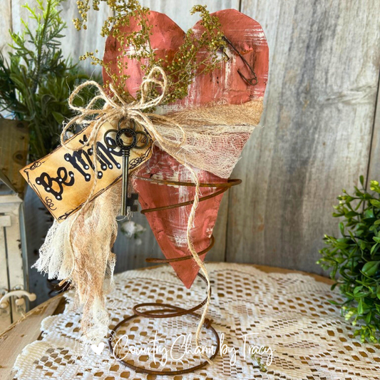 Vintage Pink Puffy Heart Insert – Rustic Spring Collection