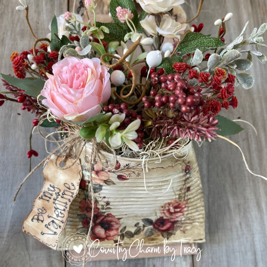🌹 Vintage Valentine Smashed Can Rustic Board Decor