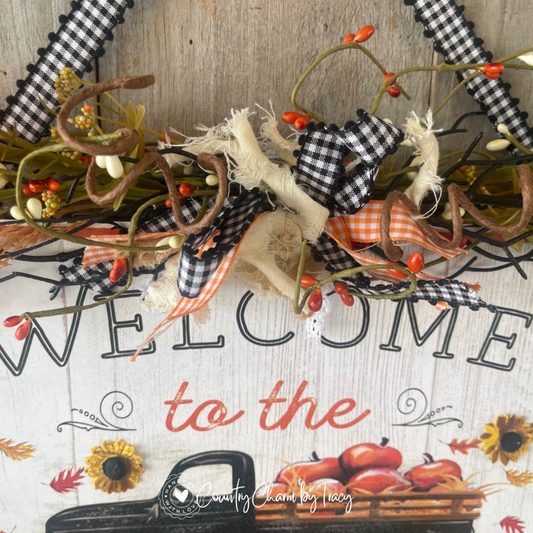 Welcome to our Pumpkin Patch Antique Black Truck Door Hanger