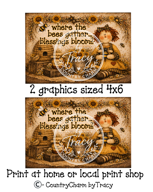 Where the Bees Gather Blessings Bloom – Digital Download | 4x6 Printable PDF