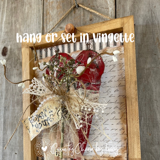 Primitive Country Vintage Red Heart Shadow Box Decor